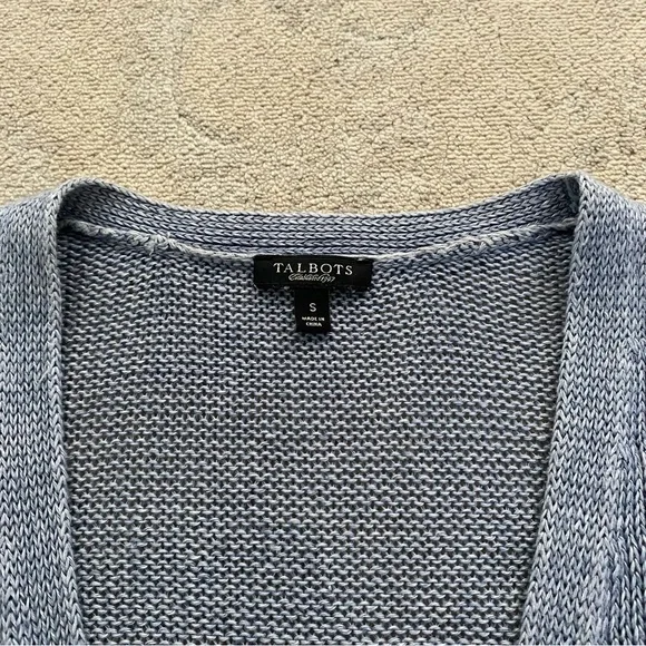 Talbots 100% Linen Cardigan Sweater Small Blue Three Quarter Sleeve Lightweight - Picture 8 of 11